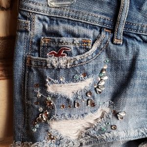 Hollister blue denim shorts with gems
